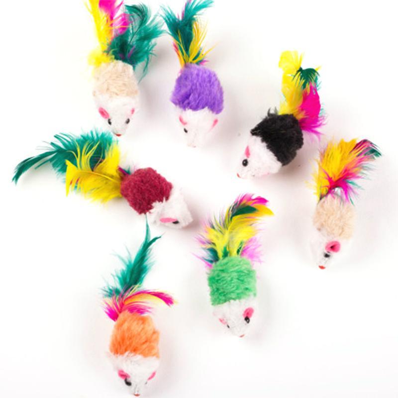 10pcs Cat toys False Mouse Pet Cat Toys Mini Funny Playing Toys For Cats with Colorful Feather Plush Mini Mouse Toys