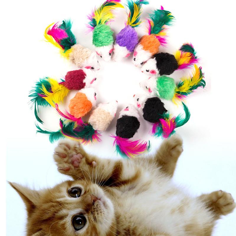 10pcs Cat toys False Mouse Pet Cat Toys Mini Funny Playing Toys For Cats with Colorful Feather Plush Mini Mouse Toys