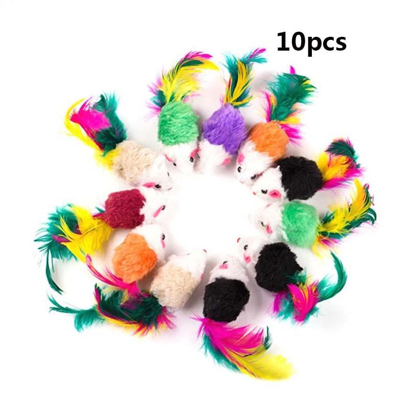 10pcs Cat toys False Mouse Pet Cat Toys Mini Funny Playing Toys For Cats with Colorful Feather Plush Mini Mouse Toys