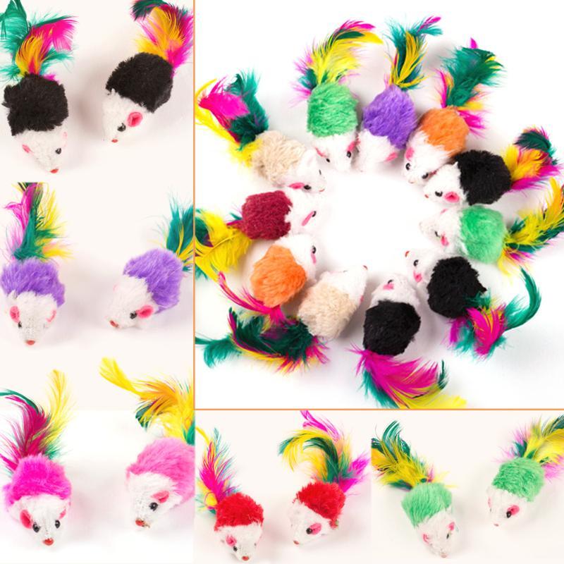 10pcs Cat toys False Mouse Pet Cat Toys Mini Funny Playing Toys For Cats with Colorful Feather Plush Mini Mouse Toys