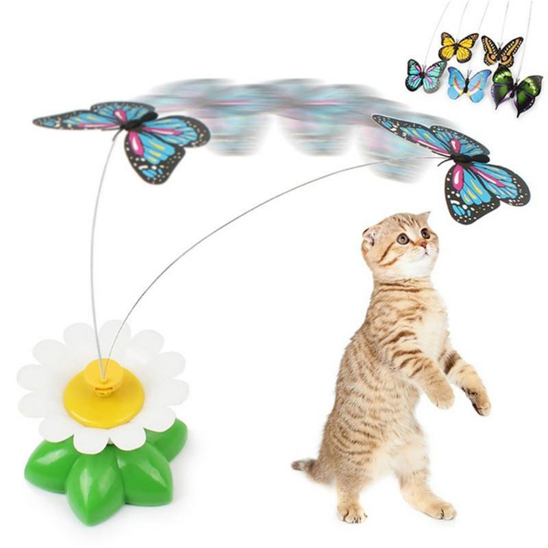 Automatic Electric Rotating Cat Toy Colorful Butterfly Bird Animal Shape Plastic Funny Pet Dog Kitten Interactive Training Toys