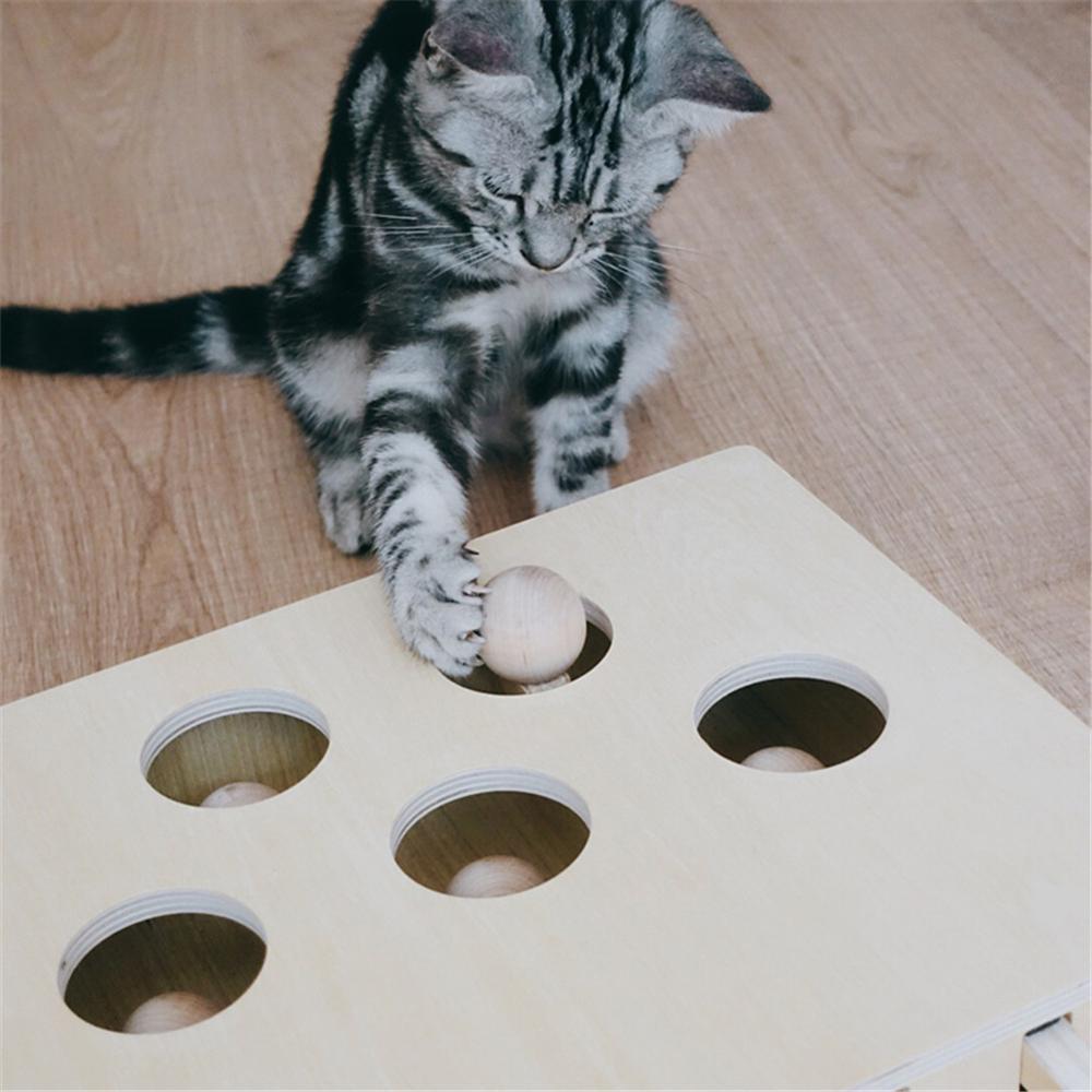 Cat Hunt Toy Chase Mouse Solid Wooden Interactive Maze Pet Hit Hamster With 3/5-holed Mouse Hole Catch Bite Catnip Funny Toy