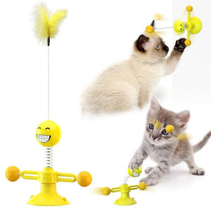 Pet Windmill Teasing Interactive Toy Cat Toy Turntable Funny Cat Stick Puzzle Training With Catnip Feather Pet Supplies