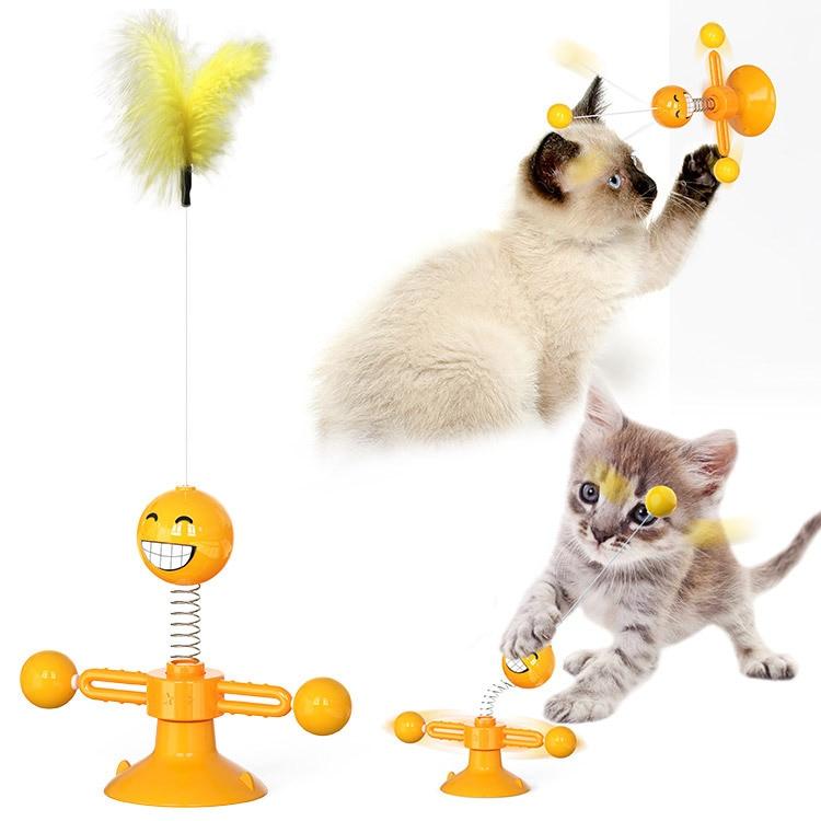 Pet Windmill Teasing Interactive Toy Cat Toy Turntable Funny Cat Stick Puzzle Training With Catnip Feather Pet Supplies