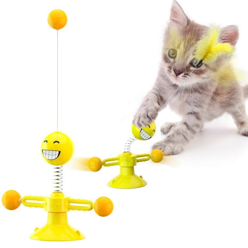 Pet Windmill Teasing Interactive Toy Cat Toy Turntable Funny Cat Stick Puzzle Training With Catnip Feather Pet Supplies