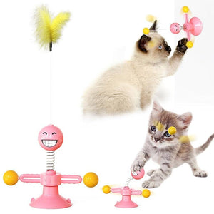 Pet Windmill Teasing Interactive Toy Cat Toy Turntable Funny Cat Stick Puzzle Training With Catnip Feather Pet Supplies