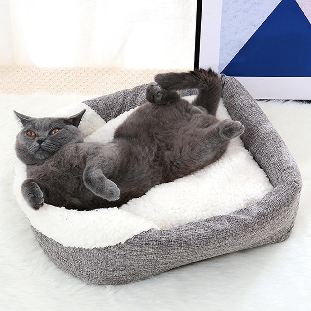 Winter Washable Pet Bed Warm Cat Cave Bed Wool Cat Basket With Free Cushion Pillow Bed For Dog Cats Pet Cushion in Cat Supplies